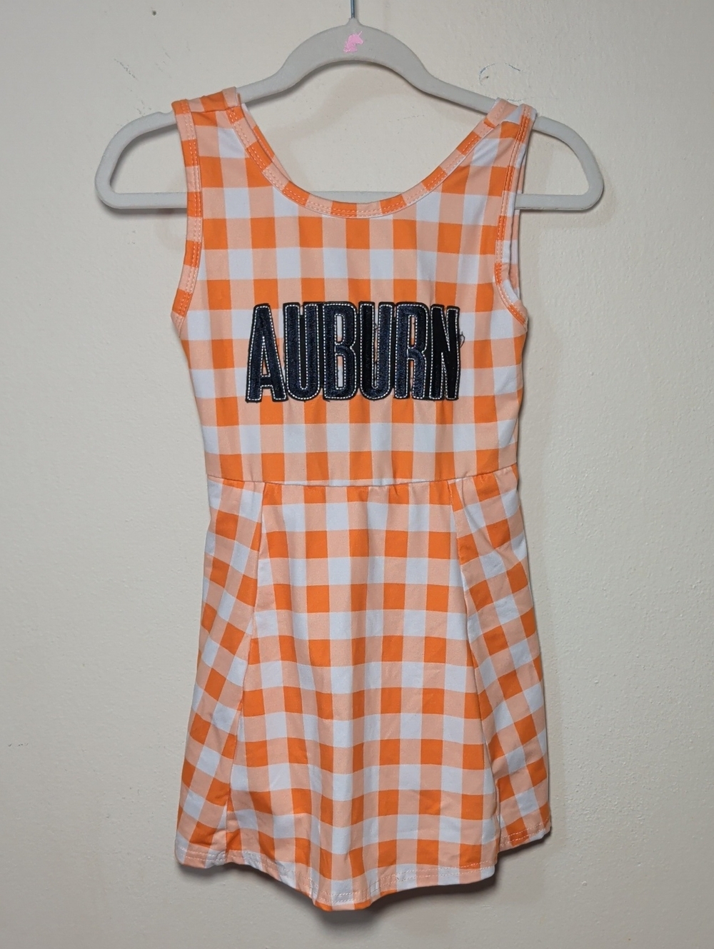 Moo Cow Designs Auburn University Romper Orange + White Gingham Girls Size 5-6